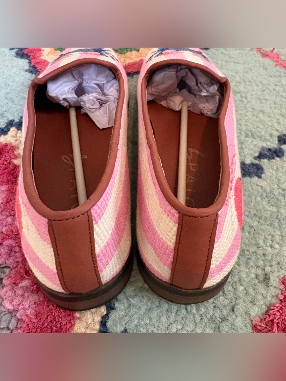 New By Paige needlepoint crab loafers in pink stripe - Picture 6 of 9